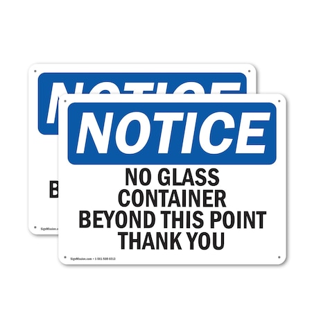 Signmission No Glass Containers Beyond This Point Thank You, 24 in W x Rectangle, Plastic OS-2PACK-NS-P-1824-L-14630